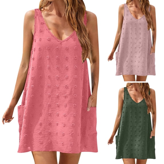 Sentmoon Cute Summer Dresses for Women Active Elegant Dresses for Women 2026 with Pockets Loose Fit Spaghetti Strap Dresses with Sleeves for Work and Weekend XXL