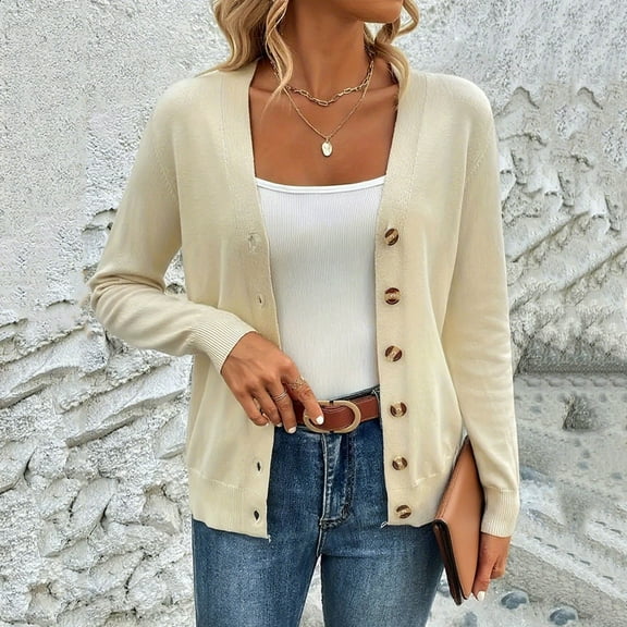 Sentmoon Cute Sweaters Plus Size Long Sleeve Womens Cardigans Button up Solid Color Stretchy and Flexible Loose Ladies Jackets Fall and Winter Streetwear for Lounge Sweater Beige XL