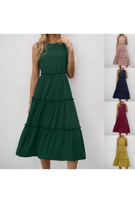 Date Night Dress 2026 Solid Color Long Dress Sleeveless Bohemian Oversized Dress for Women Beach Essentials for Family for Photoshoot and Content M