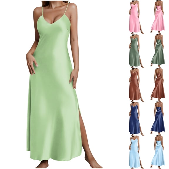 Sentmoon Date Night Dress Spaghetti Strap Solid Color Womens Dresses Summer V Neck Sleeveless Regular Fit Cocktail Dress for Women Travel for Work and Chic Style Green L