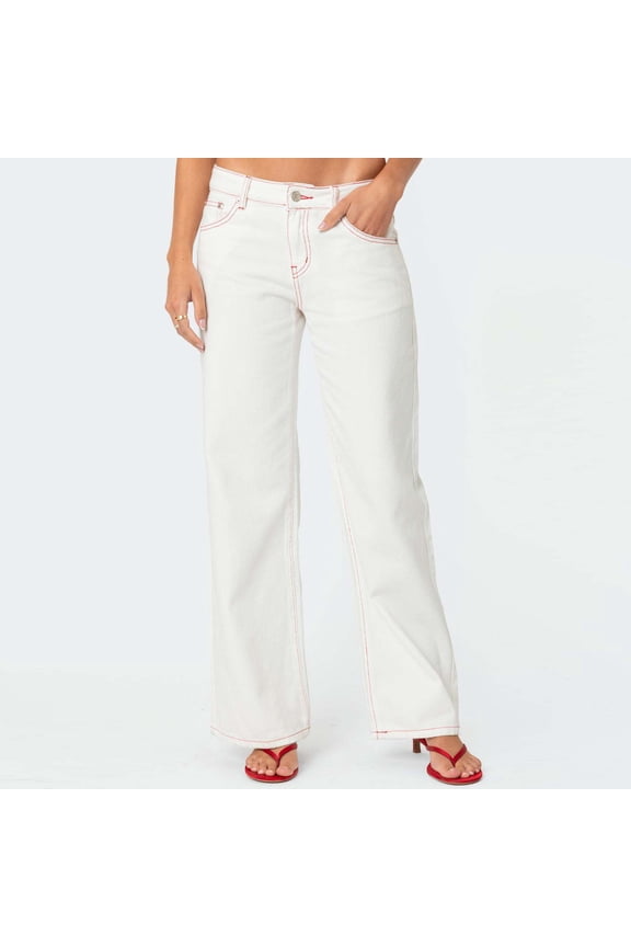 Denim Pants Streetwear Printed Denim Jeans Pants High Waist Button Zipper Pocket Pattern Detail Full Length Statement Trousers for Street Casual Wear S-2XL