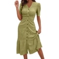 thumbnail image 1 of Sentmoon Dinner Dress Party Short Sleeve V Neck Womens Dress Solid Color Stretchy Regular Fit Cute Dresses for Women Beach Essentials for Women for Work and Weekend, 1 of 8