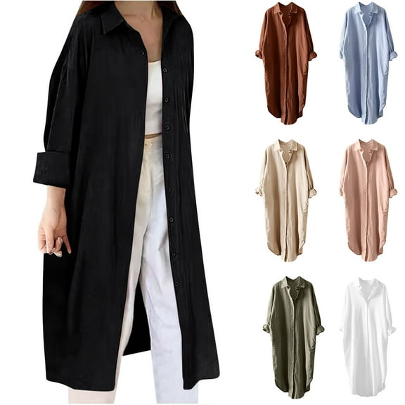 Sentmoon Dressy Tops for Women Collar Long Sleeve Travel Clothes Women Breathable Loose Solid Color Tops for Women Trendy Streetwear for Fall Fashion Coffee S