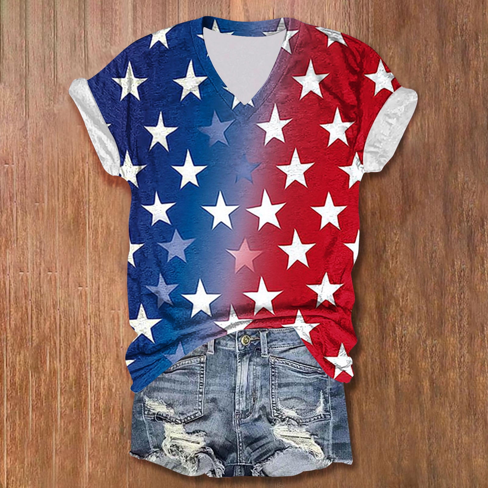 Womens Casual Star Print Round Neck Long Sleeve Top