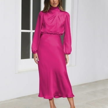 Sentmoon Elegant Evening Gowns for Women Formal Long Sleeve Fall Dresses for Women 2024 Casual Fashion Short Dresses,Plus Size Workout A-line Dresses Pink S Up to 50% off