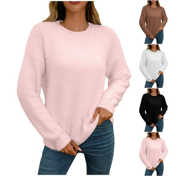 Sentmoon Fall Clothes for Women Round Neck Long Sleeve Solid Color Women’s Sweatshirt Oversized Lightweight and Warm Loose Sweaters for Women Casual Fall and Winter for Business Casual
