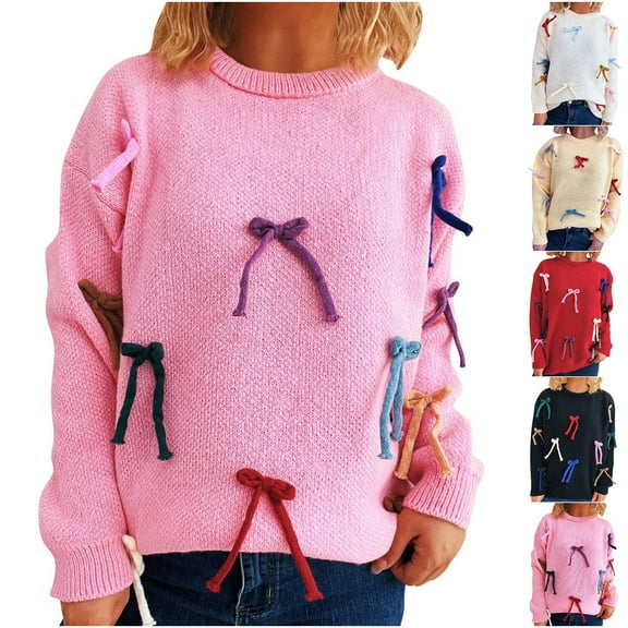 Sentmoon Fall Sweaters for Women 2025 Round Neck Long Sleeve Solid Color Womens Fashion Oversized Knitted Breathable Loose Going out Tops for Women Trendy Fall and Winter for Business Casual