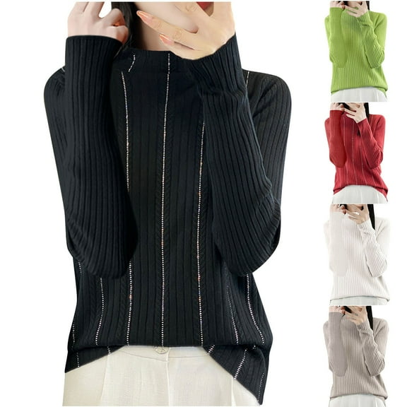 Sentmoon Fall Tops High Neck Long Sleeve Knitted Trendy Womens Clothes Plus Size Solid Color Loose Soft and Cozy Club Outfits for Women Winter for Cozy Family Time Red L