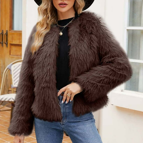 Sentmoon Faux Fur Womens Coats Long Sleeve Oversized Coats for Women,Solid Color Warm Fashion Womens Fashion Coats Loose Fit Coats Brown XXXL