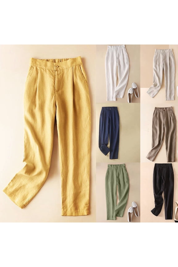 Flowy Pants Solid Color High Waist Womens Pants Plus Size Loose Fit Cuffed Hem Active Summer Lounge Pants Women The Holiday for Work and Office Beige L