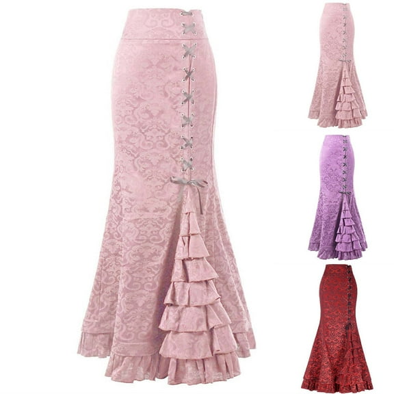 Sentmoon Flowy Skirt Oversized A-line High Waist Long Skirts for Women Beach with Print Slim Stretchy Pleated Skirts for Women Casual Fall for Lounge at Home L