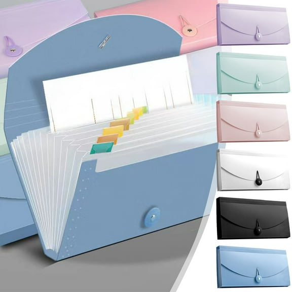 Viflosae Folders Colored File Folders 13 Color Candy A6 Mini Accordion Office Supplies File Storage Bill Clip Transparent Folder for Office and Desk