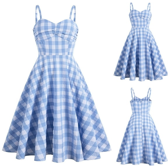 Sentmoon Formal Dresses for Women Wedding Guest Sleeveless Tea Party Dresses for Woman V Neck Plaid Print Slim Graduation Dresses for Women 2025 Trendy for Vacation XXL