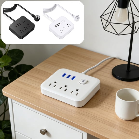 Sentmoon Gifts 3-Power Strip with 3 USB Ports 1.2m Cord Multi-Function Home Travel Charging Station Compact Surge-Free Desktop Power Hub for Phones Tablets and Accessories