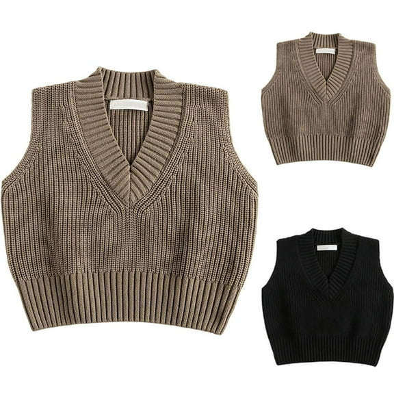 Sentmoon Girls 4t Outfits Sleeveless V Neck Solid Color Kids Pullover Warm Loose Knitted 2025 Sweatshirts for Girls Fall and Winter Delightful for Casual Family Photos Khaki 3 Years