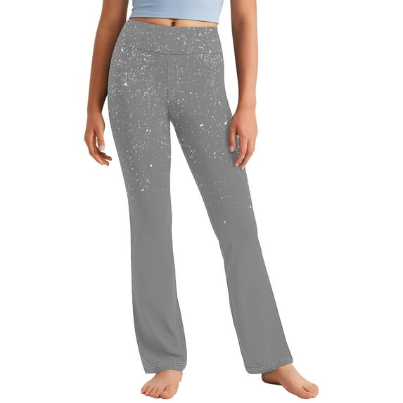 Sentmoon Girls Leggings High Waisted Quick Dry Slim Yoga Pants Glitter Print Full Length Hip Lift Workout Pants Summer Casual Children for Runs Workouts Gray 10 Years