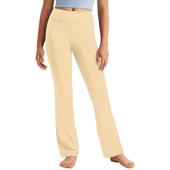 Sentmoon Girls Leggings High Waisted Quick Dry Slim Yoga Pants Glitter Print Full Length Hip Lift Workout Pants Summer Casual Children for Runs Workouts Beige 3 Years