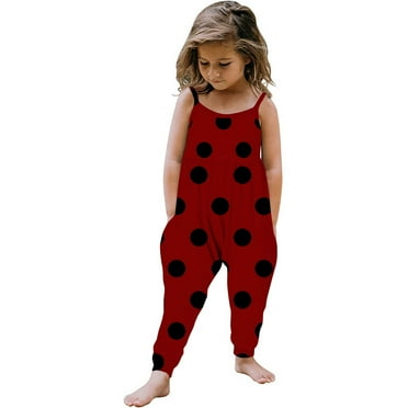 Sentmoon Girls Romper Strappy Casual Print Toddler Girls Romper Slim Fit Comfy Tailored Lounge Toddler Clothes Red 1-6 T