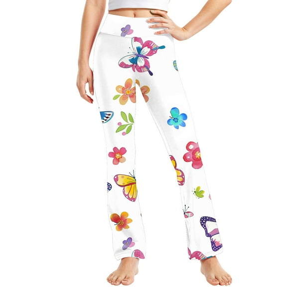 Sentmoon Girls Yoga Pants High Waisted Buttery Soft Slim Athletic Leggings with Print Full Length Hip Lift Stretchy Pants Summer Stylish Children for Sports Practice Multicolor 12 Years