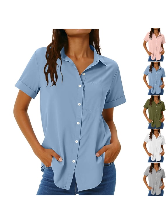 Golf Shirt Women Quick Dry Light Jackets for Women Solid Color Short Sleeve Button-Down Collar Button Down with Zipper with Pockets Breathable Regular Fit Light Jackets for Women XXL