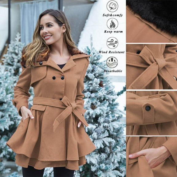 Sentmoon Heavyweight Long-length Down Coat Wool Regular Jackets for Women,Casual Fashion Winter Jackets for Women Classic Fit Coats Khaki XXXXXL Up to 50% off