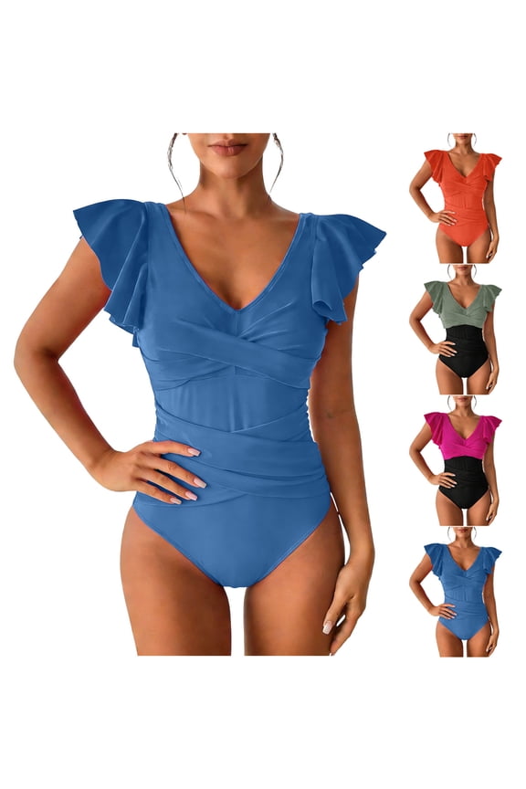 High Waisted Bikini Sets for Women Spaghetti Strap Oversized Bathing Suits for Women Ladies' Casual and Fashionable Solid Color Bikini Lace Up Swimsuit Set for Large Bust & Support XXL