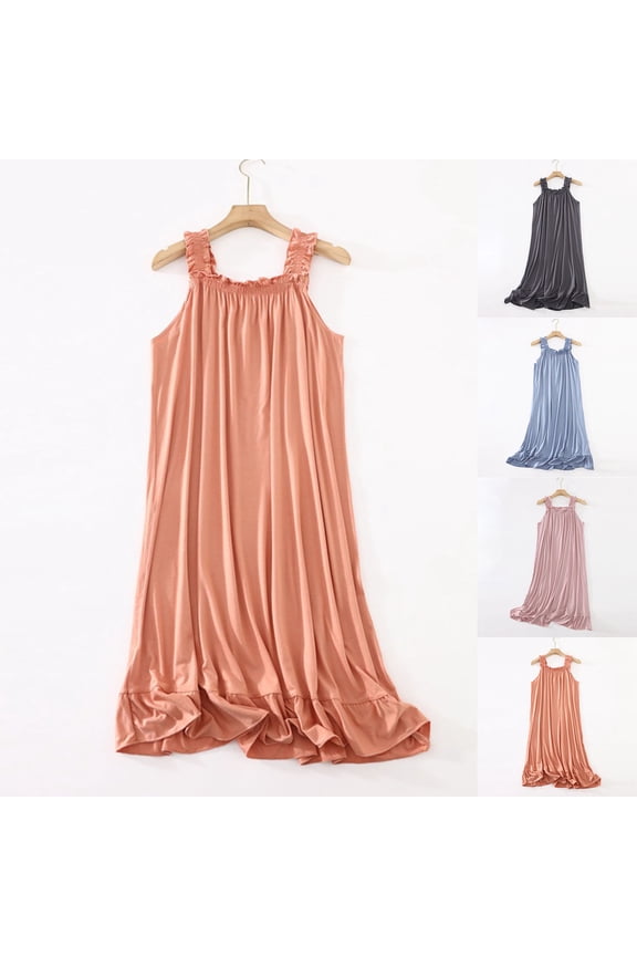 Interview Dress Loose Fit Sleeveless Square Neck 2026 Summer T Shirt Dress Modal Spaghetti Strap Dress for Women Trendy for Daily and Commute Orange L