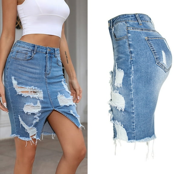 Sentmoon Jean Skirts Plus Size High Waist Boho Denim Skirts Beach Solid Color Loose Breathable Women Skirts Trendy 2025 Summer for Business Travel M