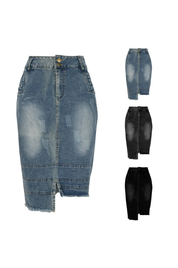 Jean Skirts for Women Plus Size High Waist Boho Womens Denim Skirt Beach Solid Color Loose Breathable Maxi Skirts Streetwear Winter for Weekend Brunch S