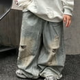 thumbnail image 1 of Sentmoon Jeans for Boys High Waist Loose Fit Wide Leg Denim Pants with Pockets Ripped Solid Color Solid Color Baggy Pants Stylish for Child Casual Hangouts Blue 11 Years, 1 of 8
