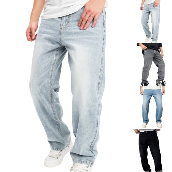 Sentmoon Jeans Denim Oversized Men's Solid Color Basic Jeans Loose Wide Leg Straight Leg Pants for Everyday Wear and Comfortable Mint Green L