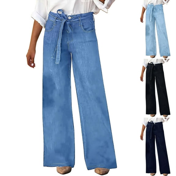 Sentmoon Jeans for Women Oversized Low Waist Womens Denim Pants with Pockets Loose Wide Leg with Print Stretchy Trouser Jeans for Women Fall Delightful for Summer Outfits L