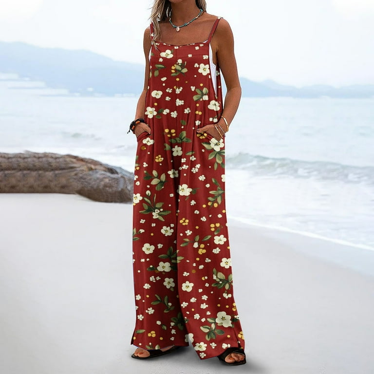 Sentmoon Jumpsuits for Women Casual Boho Floral Print Loose Wide