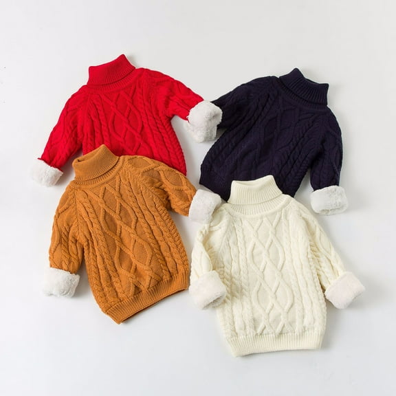 Sentmoon Kids Clothes Girls Long Sleeve Turtle Neck with Pattern Girls Pullover Breathable Loose Knitted 2025 Snow Suits for Girls Fall and Winter Trendy for Weekend Breakfasts Orange 6 Months