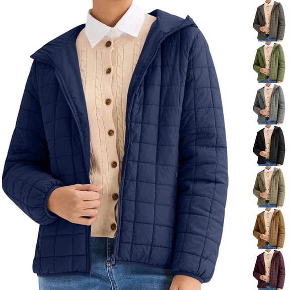 Sentmoon Light Jacket Coat for Women Christmas Gifts Ideas for Wife Women's Solid Color Long-sleeved Hooded Fashion Padded Jacket Fall and Winter for Lightweight Warmth and Layering
