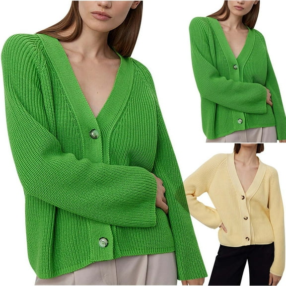 Sentmoon Light Weight Sweaters for Women Casual Plus Size Long Sleeve Cardigan Sweaters for Women Trendy Solid Color Loose Women's Jacket Fall and Winter for Lounge Sweater Yellow Free Size