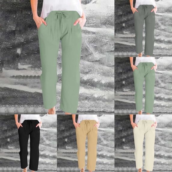 Sentmoon Lightweight Summer Pants Women Solid Color High Waist Pants for Women Oversized Relaxed Fit Linen Fashion Lightweight Pants Women with Pocket Vacation for Lounge and Sleep Gray M