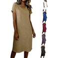 thumbnail image 1 of Sentmoon Linen Dress Women Crew Neck Short Sleeve Cute Dresses for Women Solid Color Loose Fit Summer Plus Size Maxi Dress Trendy Beach Day Essentials for Beach and Lounging White S, 1 of 8