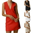 thumbnail image 1 of Sentmoon Linen Maxi Dress V Neck Sleeveless Womens Summer Dresses Solid Color Loose Fit Plus Size Cocktail Dress for Women Streetwear Beach Accessories Must Haves for Summer and Vacation, 1 of 6