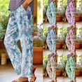 thumbnail image 1 of Sentmoon Linen Pants with Print High Elastic Waist Holiday Pants Oversized Relaxed Fit Straight Leg Casual Summer Womens Lounge Pants with Pocket The Holiday for Travel and Vacation, 1 of 6