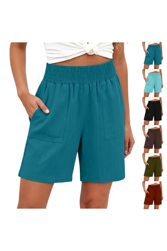Linen Shorts Women High Waist Womens Shorts Athletic Stretchy Solid Color Regular Fit Shorts for Women with Pockets Delightful for Work and Smart Casual S-2XL
