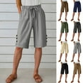 thumbnail image 1 of Sentmoon Linen Shorts for Women with Pockets Solid Color Summer Sport Shorts Women Drawstring High Waist Relaxed Fit Plus Size Linen Shorts for Women Beach for Hot Weather and Vacation, 1 of 8
