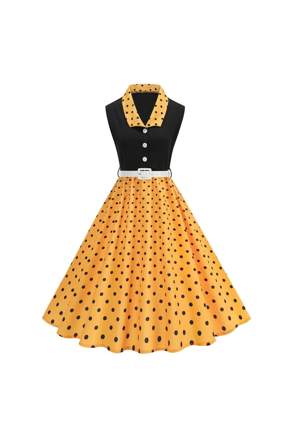 Long Maxi Dresses for Women Summer 2026 with Print Lapel Ruffled Dress Cold Shoulder Patchwork Regular Fit for Work and Weekend Yellow XXL