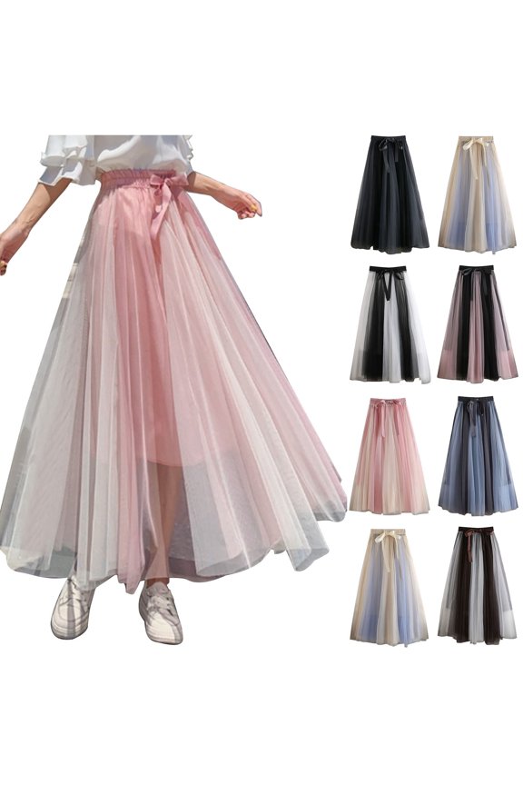 Long Skirt Oversized A-line High Waist Boho Flowy Skirts for Women Pleated Mesh Beach Color Block Loose Stretchy Fall Skirts Delightful Winter for Lounge at Home Free Size