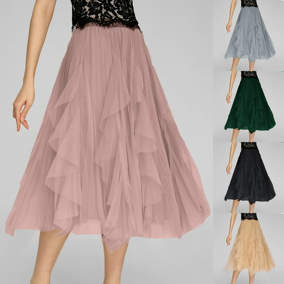 Sentmoon Long Skirt Plus Size High Elastic Waist Boho Flowy Skirt Pleated Beach Solid Color Loose Breathable Skirts for Women Trendy Winter for Bookstore Visit S