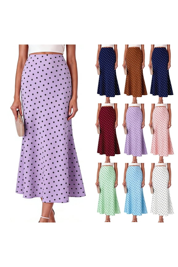 Long Skirts for Women Trendy High Waist Skirt for Women Streetwear Polka Dots Print with Zipper Regular Fit Mini Skirt for Travel and Vacation S-2XL