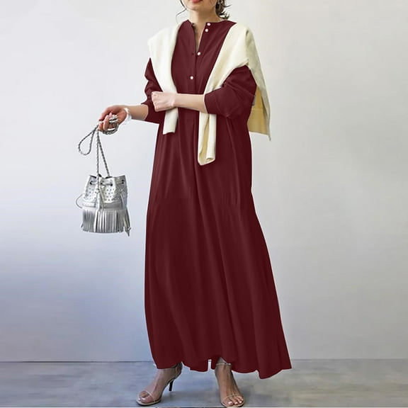 Sentmoon Loose Fit Womens Dresses Holiday Dresses for Women Ruffle Asymmetrical Cotton Linen Maxi Dresses,OverSized Workout A-line Dresses Wine S