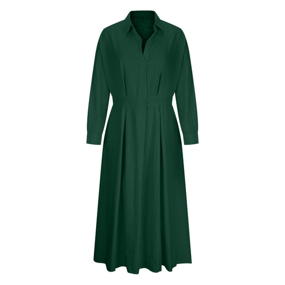 Sentmoon Loose Fit Womens Dresses Long Sleeve Fall Dresses for Women 2024 High Waist Fashion Cotton Linen Short Dresses,Fit & Flare Workout Women Clothing Green XL