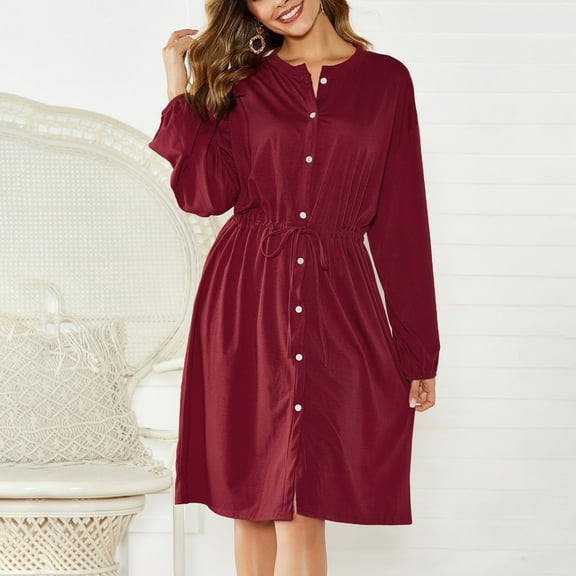 Sentmoon Loose Fit Womens Dresses Long Sleeve Square Neck Fall Dresses for Women 2024 Fitted Waist Fashion Midi Dresses,Plus Size Workout Women Clothing Red S Fall Saving
