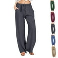 thumbnail image 1 of Sentmoon Lounge Pants Solid Color Drawstring High Waist Women's Linen Pants Loose Fit Wide Leg Delightful Summer Womens Plus Size Pants Beach for Work and Office Beige L, 1 of 7